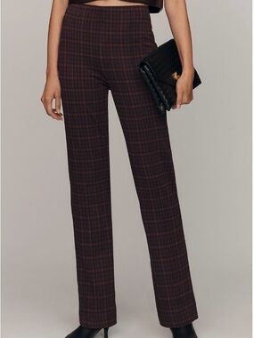 Maeve Dark Burgundy Plaid Straight-Leg Pants